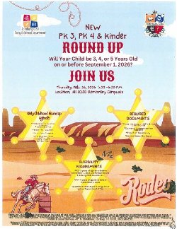 PK 3-Kinder round up Feb. 26 at 5:30 PM